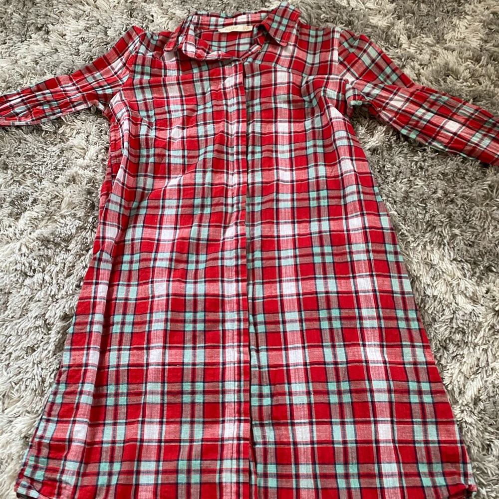 plaid red white and blue button down